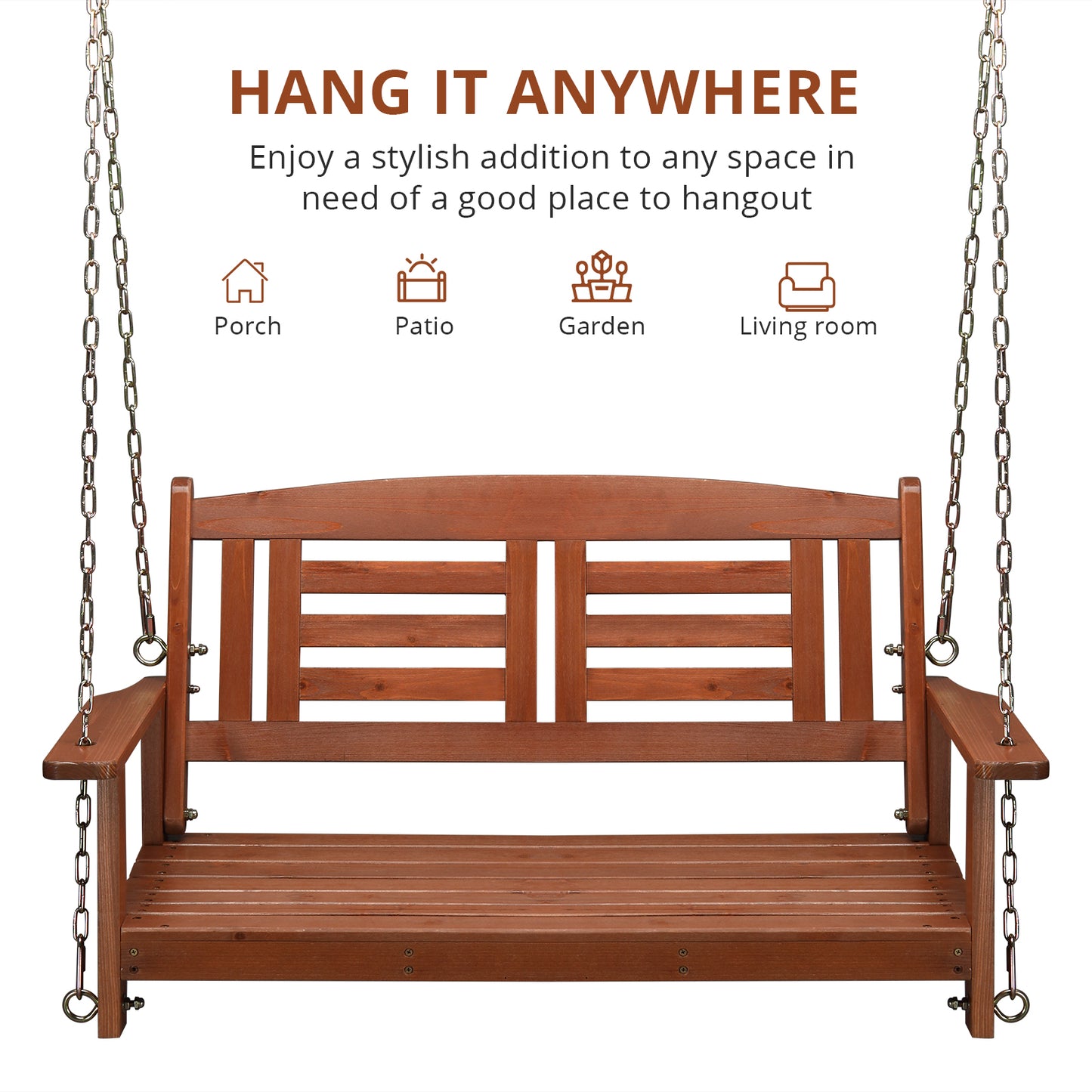 BTMWAY Double Wooden Swing, High Backrest, Durable Chinese Fir, 600lbs Capacity, Perfect for Indoor & Outdoor Use