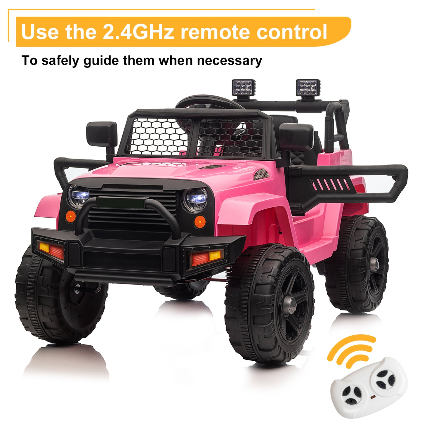 BTMWAY 12V Kids Ride on Truck Car with Parent Remote Control, Power Car Wheels, Electric Vehicles Toys with 3-Speed, Music, Bluetooth, MP3, LED Lights, Pink