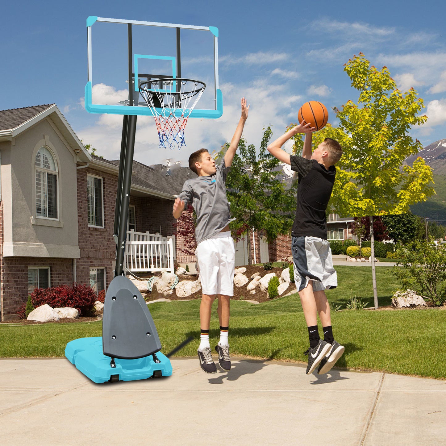 44 Inch Portable Basketball Hoop, 7.5-10ft Height Adjustable Basketball Goal for Kids/Adults Indoor Outdoor, Youth Teenagers Backboard with High-quality materials, Stable Base and Wheels