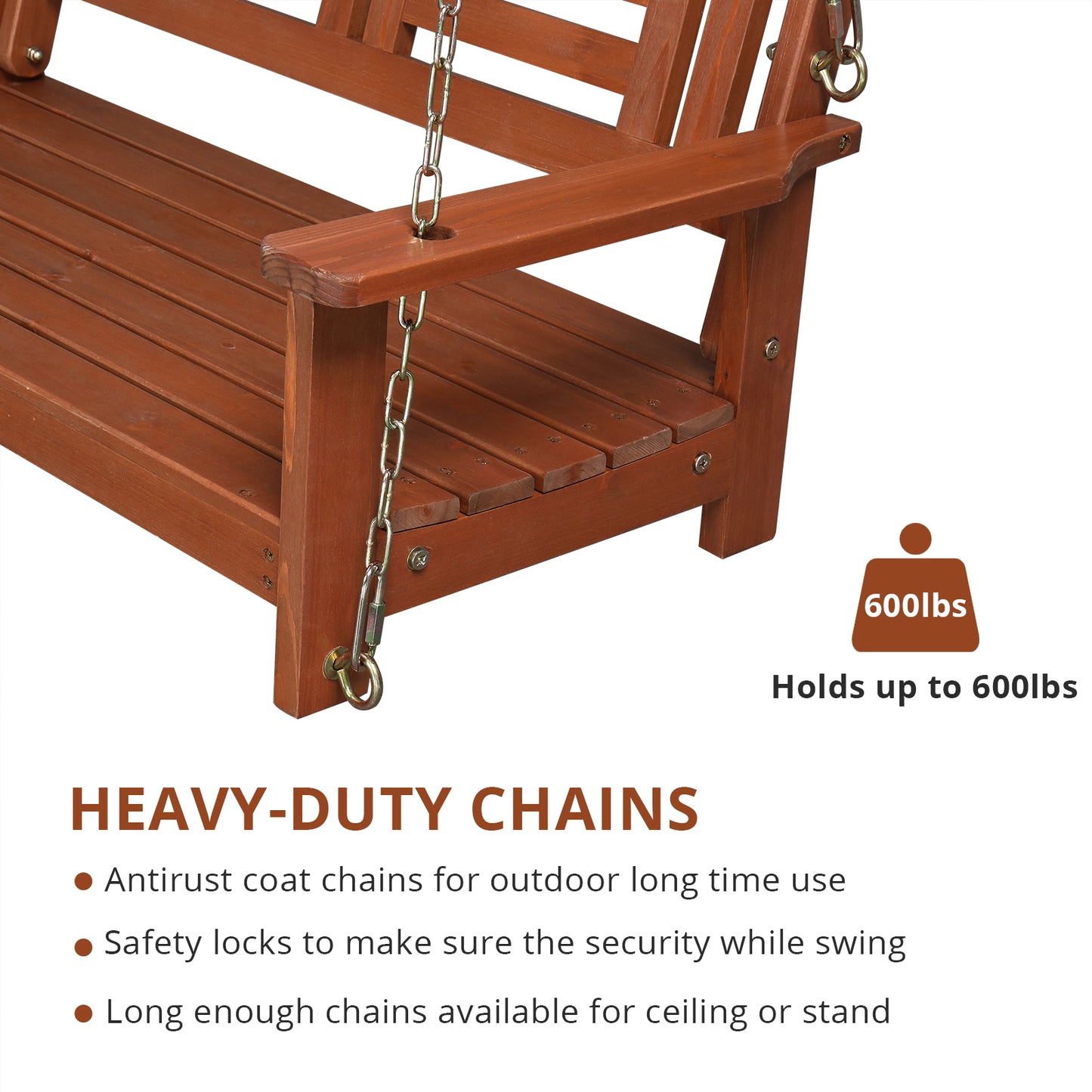 BTMWAY Double Wooden Swing, High Backrest, Durable Chinese Fir, 600lbs Capacity, Perfect for Indoor & Outdoor Use