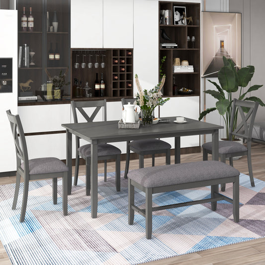 BTMWAY 6 Piece Dining Table Set with Bench