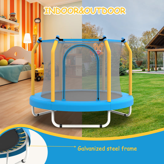 BTMWAY 55" Toddler Trampoline with Safety Enclosure Net, Trampoline Indoor & Outdoor, Mini Trampoline for kids 1-8 with Basketball Hoop, Ball and Thick Foam Protection, Birthday Gifts for Boys&Girls