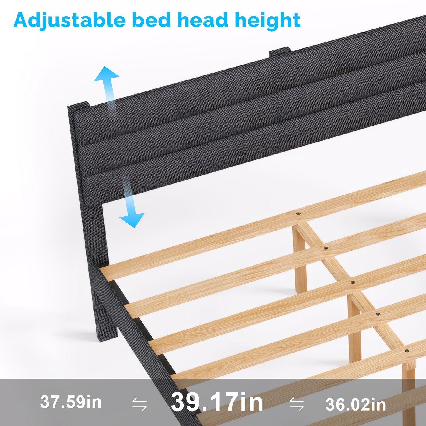 King Bed with Adjustable Headboard, King Size Linen Upholstered Platform Bed Frame with 800lbs Support, No Box Spring Needed, Wood Slat Support, Noise Free, Gray