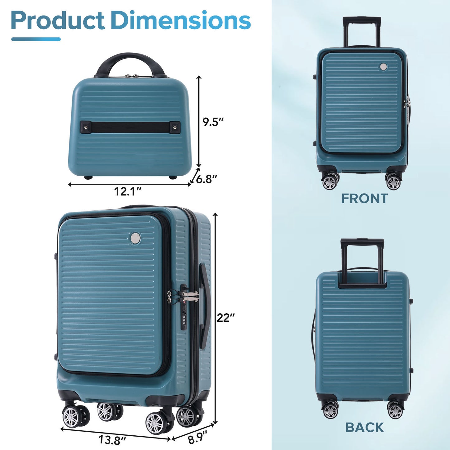 BTMWAY 2-Piece Expandable Luggage Set for Adults, 20-Inch Carry-On Suitcase with USB Port, Spinner Wheels, TSA Lock & Front Pocket, Lightweight Travel Bag for Business Trips, Blue