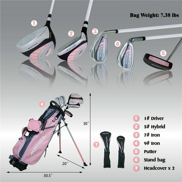 SHINPT Junior Golf Club Set, 5 Piece, Right Hand, Pink, for 11-13 YO