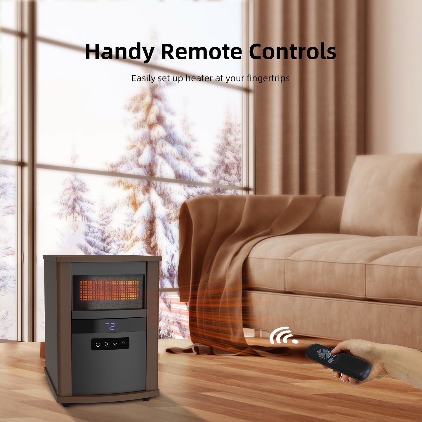 BTMWAY Space Heater for Home Large Room, 1500W Infrared Heater with Adjustable Temperature, Timer, Remote, Safety Features, and 3 Heat Modes (ECO/750W/1500W) for Quick & Even Heating