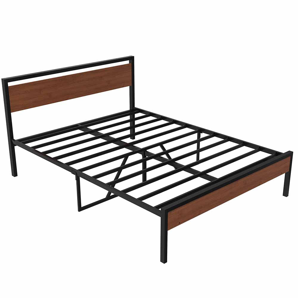 BTMWAY Full Size Platform Bed Frame with Wood Headboard, No Box Spring Needed, Modern Bed Frame with Under-Bed Storage, Noise-Free Design, Easy Assembly, Sturdy Iron Slats, Black