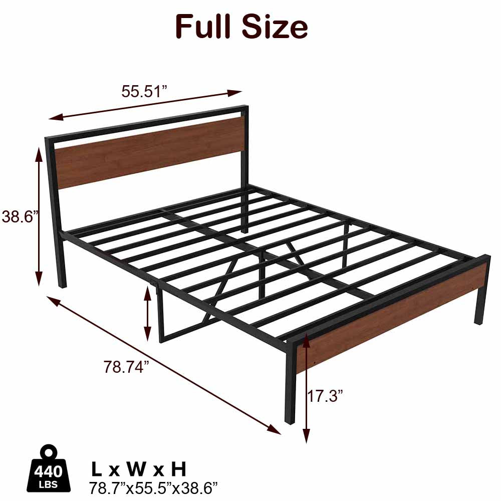 BTMWAY Full Size Platform Bed Frame with Wood Headboard, No Box Spring Needed, Modern Bed Frame with Under-Bed Storage, Noise-Free Design, Easy Assembly, Sturdy Iron Slats, Black