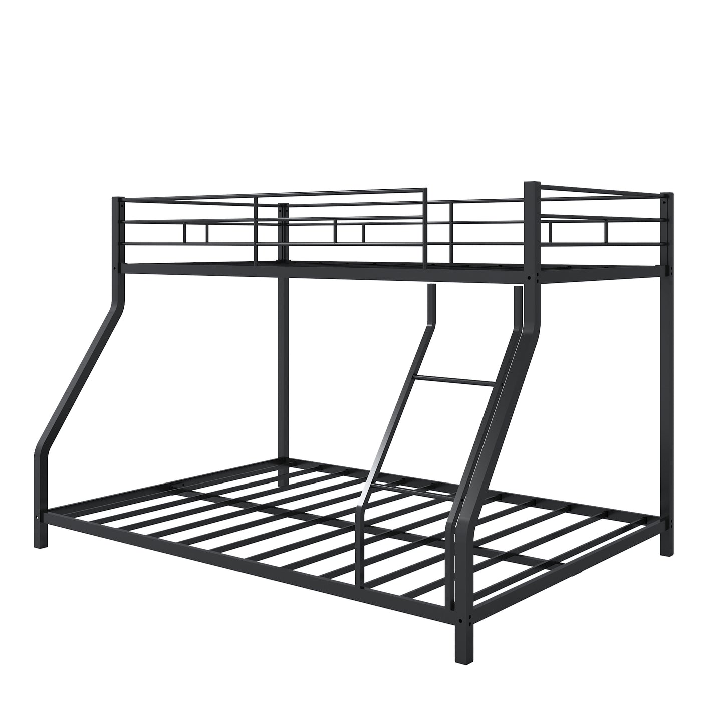 Bunk Bed for Kids&Teens, BTMWAY Heavy-duty Twin-Over-Full Bunk Bed, Metal Bed Frame with Ladder&Safety Guardrail, Twin Over Full Size Bunk Beds Bunkbeds Frame for Kids Boys Girls, Black, A1248