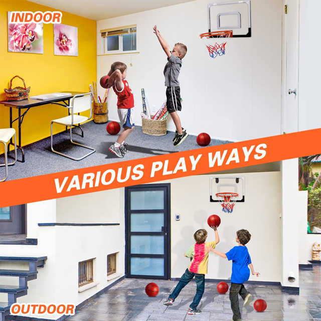 Basketball Hoop Over the Door with Ball, BTMWAY Indoor Mini Basketball Hoop with Breakaway Rim Built for Dunks, Wall Mounted Basketball Hoop Set for Bedroom/Office, Gift for Boys Kids Teens Adults