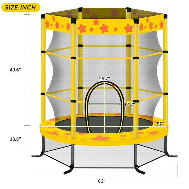 55” Toddler Trampoline, BTMWAY New Upgraded 4.5FT Kids Trampoline, Indoor/Outdoor Ultra Safe Mini Baby Trampoline with All Round Enclosure Net, Safety Pad, Gifts for Birthday Girls Ages 1-6