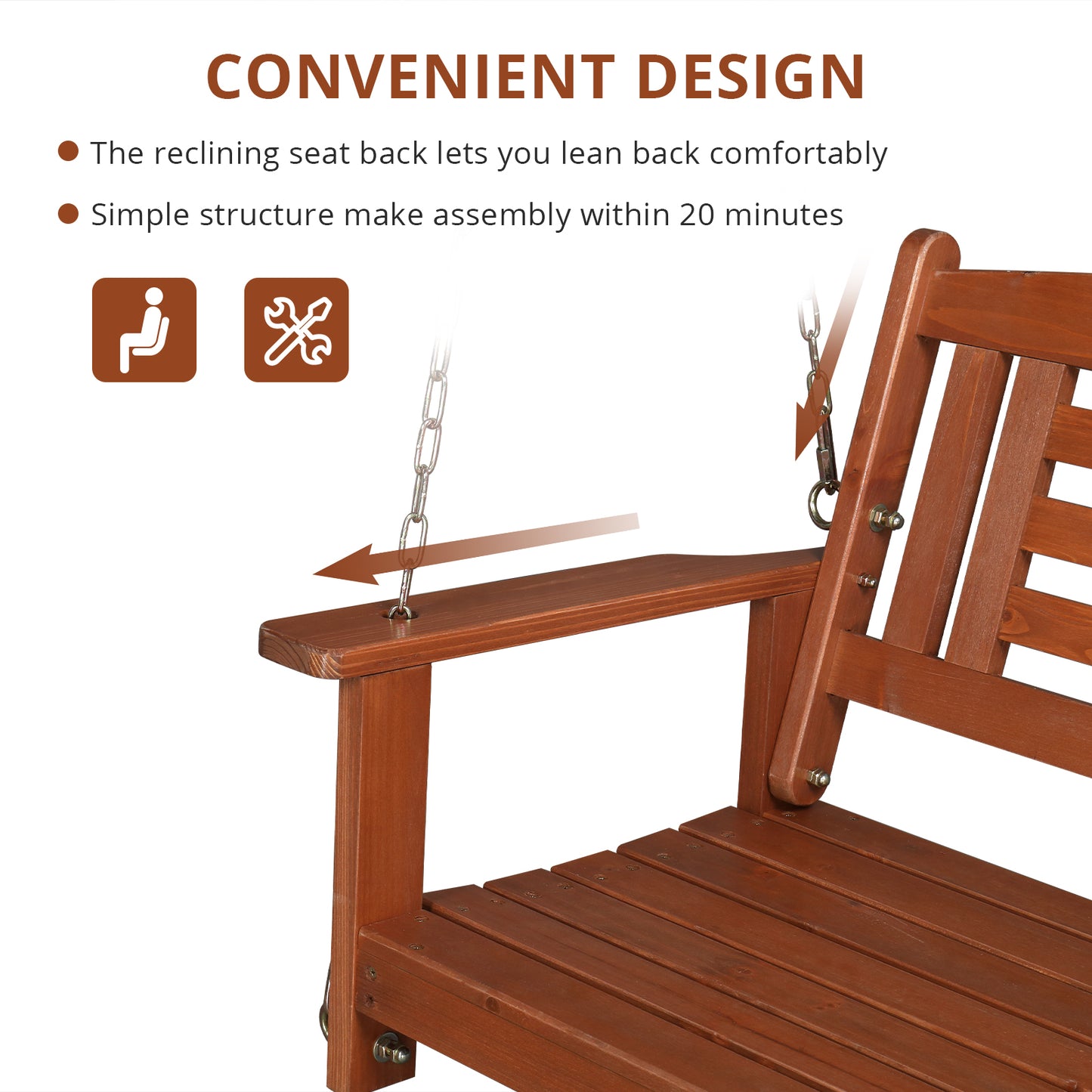 BTMWAY Double Wooden Swing, High Backrest, Durable Chinese Fir, 600lbs Capacity, Perfect for Indoor & Outdoor Use