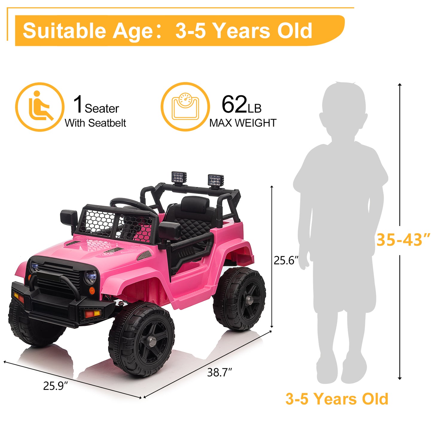 BTMWAY 12V Kids Ride on Truck Car with Parent Remote Control, Power Car Wheels, Electric Vehicles Toys with 3-Speed, Music, Bluetooth, MP3, LED Lights, Pink