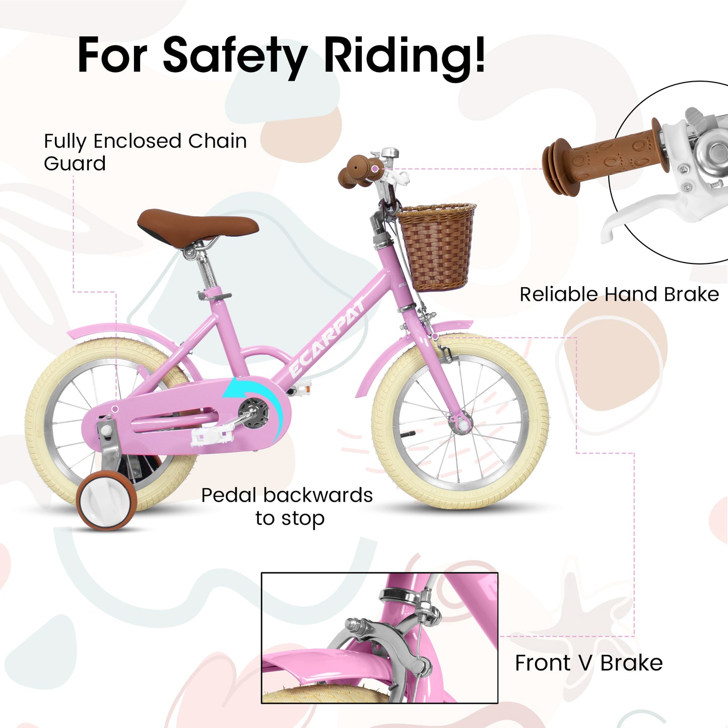 A12116 Ecarpat Kids'Bike Girls Bike 12 Inch Wheels,1-Speed Child Bicycles For 2-3 Years,With Removable Training Wheels Baby Toys,Front V Brake,Rear Holding Brake