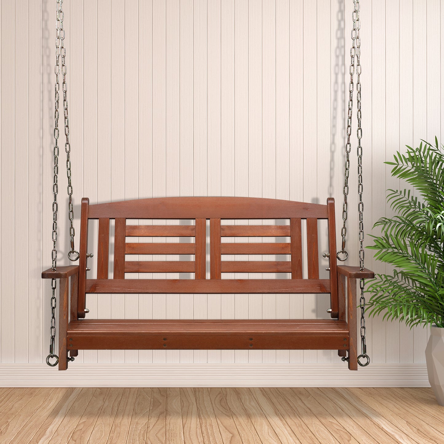 BTMWAY Double Wooden Swing, High Backrest, Durable Chinese Fir, 600lbs Capacity, Perfect for Indoor & Outdoor Use