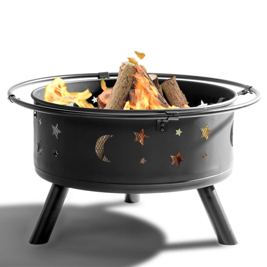 BTMWAY Outdoor Fire Pit, Heavy-Duty Iron Mesh, Safe Mesh Lid & Poker, Compact & Lightweight for Garden & Courtyard