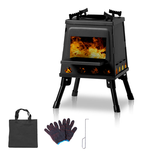 BTMWAY Wood Burning Camp Stove, Portable Cast Iron Camping Wood Stove, Black Woodstove with Carrying Case for Backpacking Outdoor Cooking