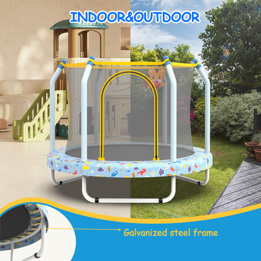 BTMWAY 55" Toddler Trampoline with Safety Enclosure Net, Trampoline Indoor & Outdoor, Mini Trampoline for kids 1-8 with Basketball Hoop, Ball and Thick Foam Protection, Birthday Gifts for Boys&Girls