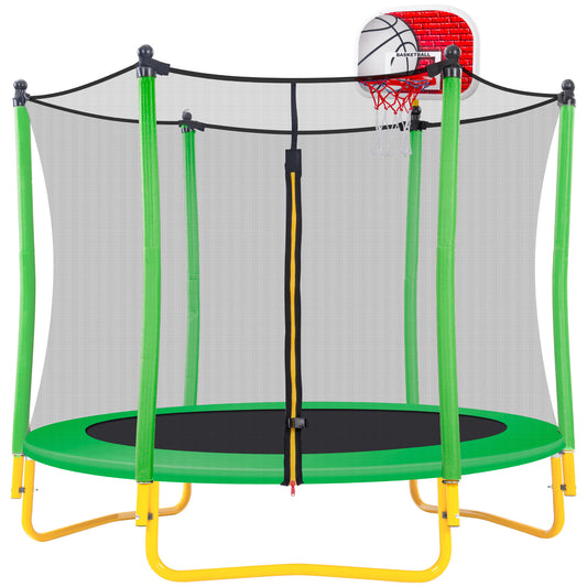 5.5FT Mini Trampoline for Kids,60" Toddler Trampoline Indoor/Outdoor,Trampoline with Enclosure Net,Recreational Trampolines with Basketball Hoop and Ball,Grass Green