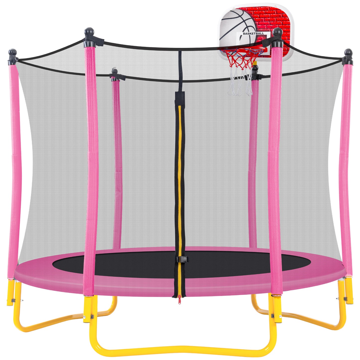 5.5FT Mini Trampoline for Kids,60" Toddler Trampoline Indoor/Outdoor,Trampoline with Enclosure Net,Recreational Trampolines with Basketball Hoop and Ball,Pink