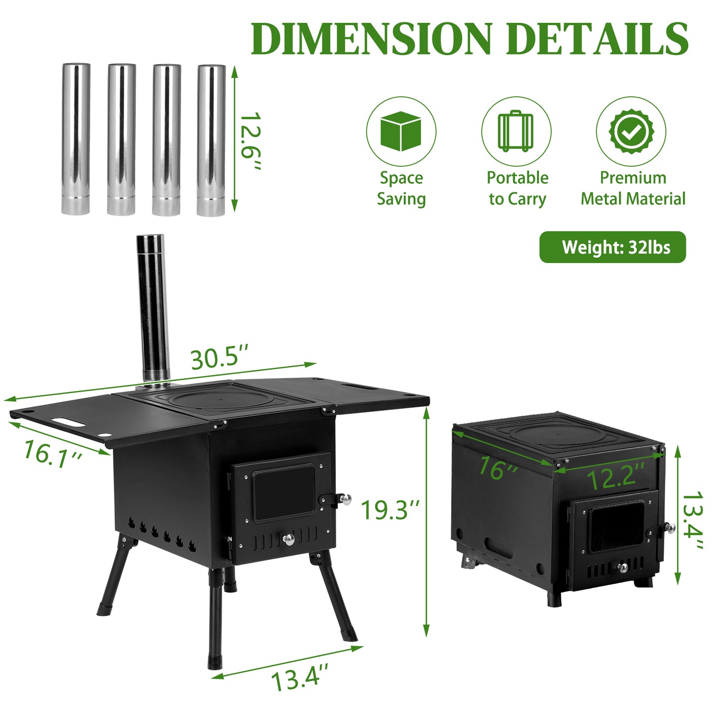 BTMWAY Wood Burning Camp Stove,Portable Cast Iron Camping Iron Panel,Black Panel with Chimney Camping stove for Backpacking Outdoor Cooking