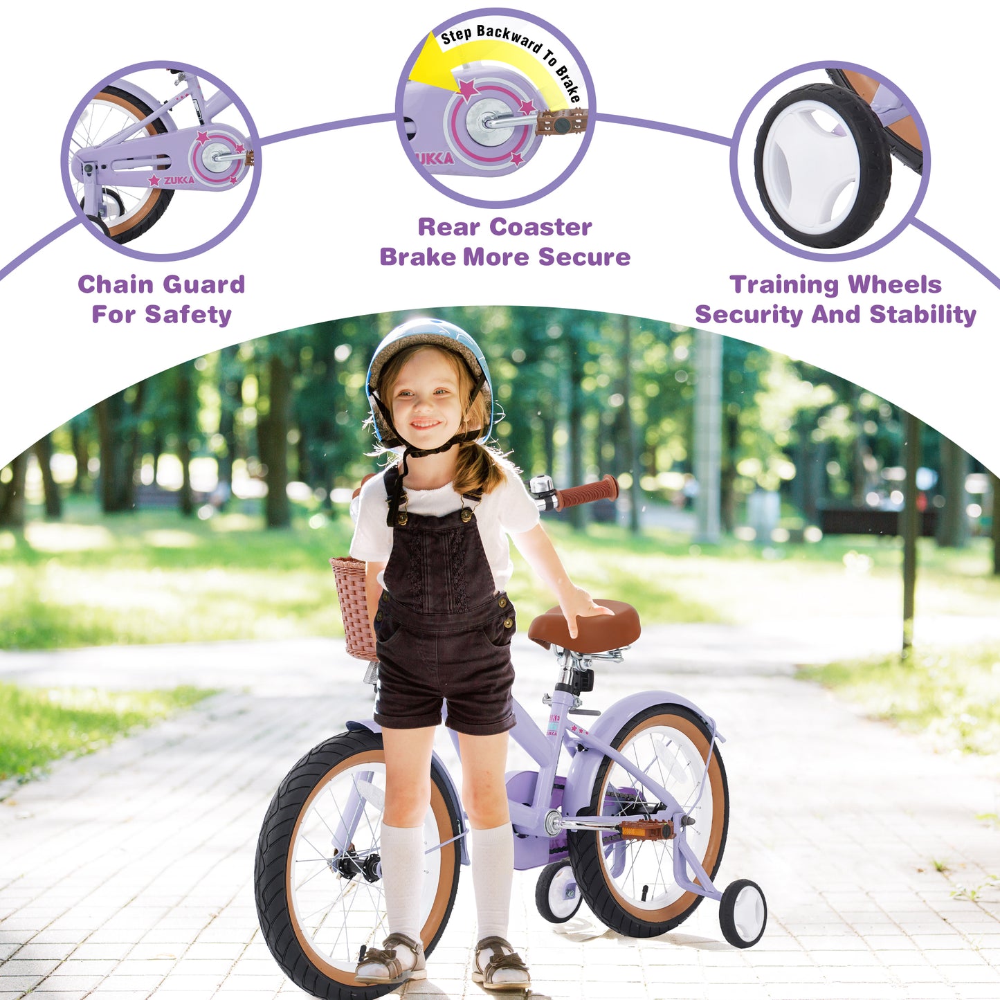 BTMWAY Angel Girls Bike 16 Inch Kids Bike with Training Wheels for 4-7 Years Old Girls,Toddler Bicycle,Purple