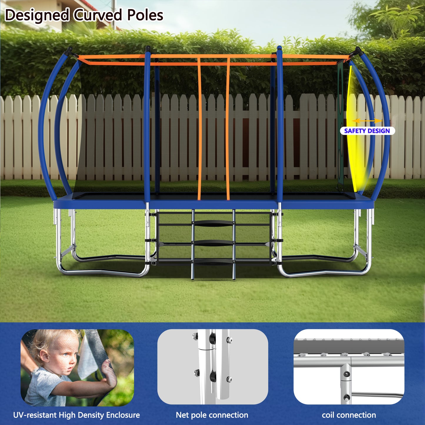 8X14 Rectangle Trampoline Outdoor, Recreational Trampolines for Kids and Adult, Square Trampoline with Net, Strong Heavy Duty Trampoline with ASTM Approval, Tumbling Trampoline