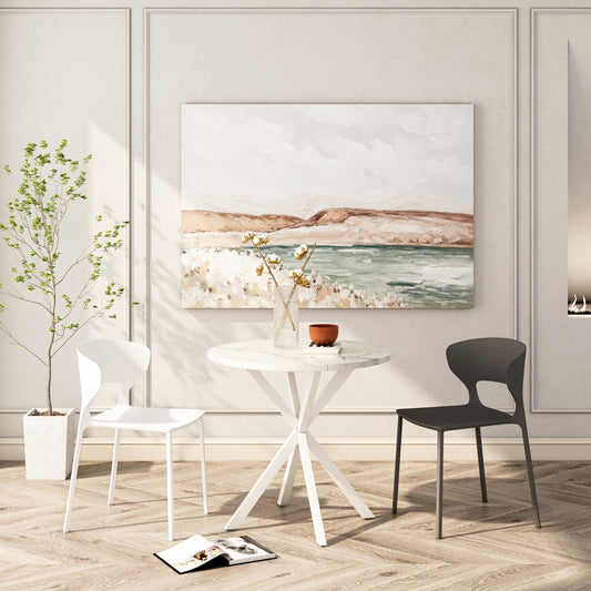 BTMWAY 31.5" Round White Marble Dining Table for 2, Modern Small Space Kitchen Table with Cross Matte Iron Legs, Stylish Removable Top