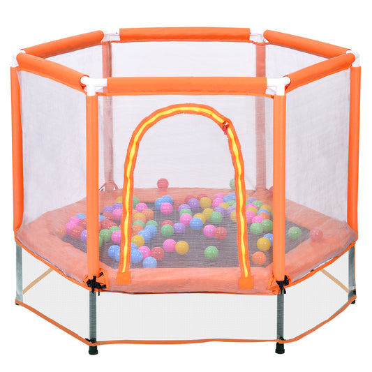 55"Toddler Trampoline, BTMWAY Kids Trampoline with All Round Enclosure Net and Balls, Indoor/Outdoor Ultra Safe Mini Baby Trampoline with Safety Pad, Gifts for Birthday Girls Ages 1-6