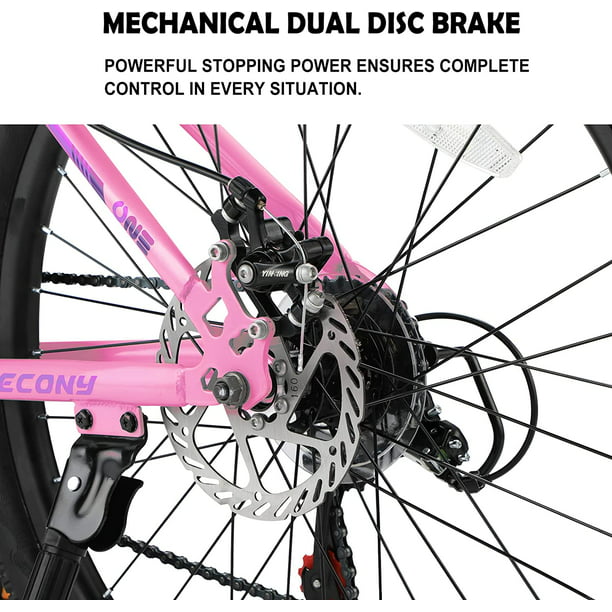 26" Mountain Bike for Teenagers Girls Women, SHINPT 21 Speeds Gear Bicycle with Dual Disc Brakes, Adult Bike with 100mm Front Suspension, Pink