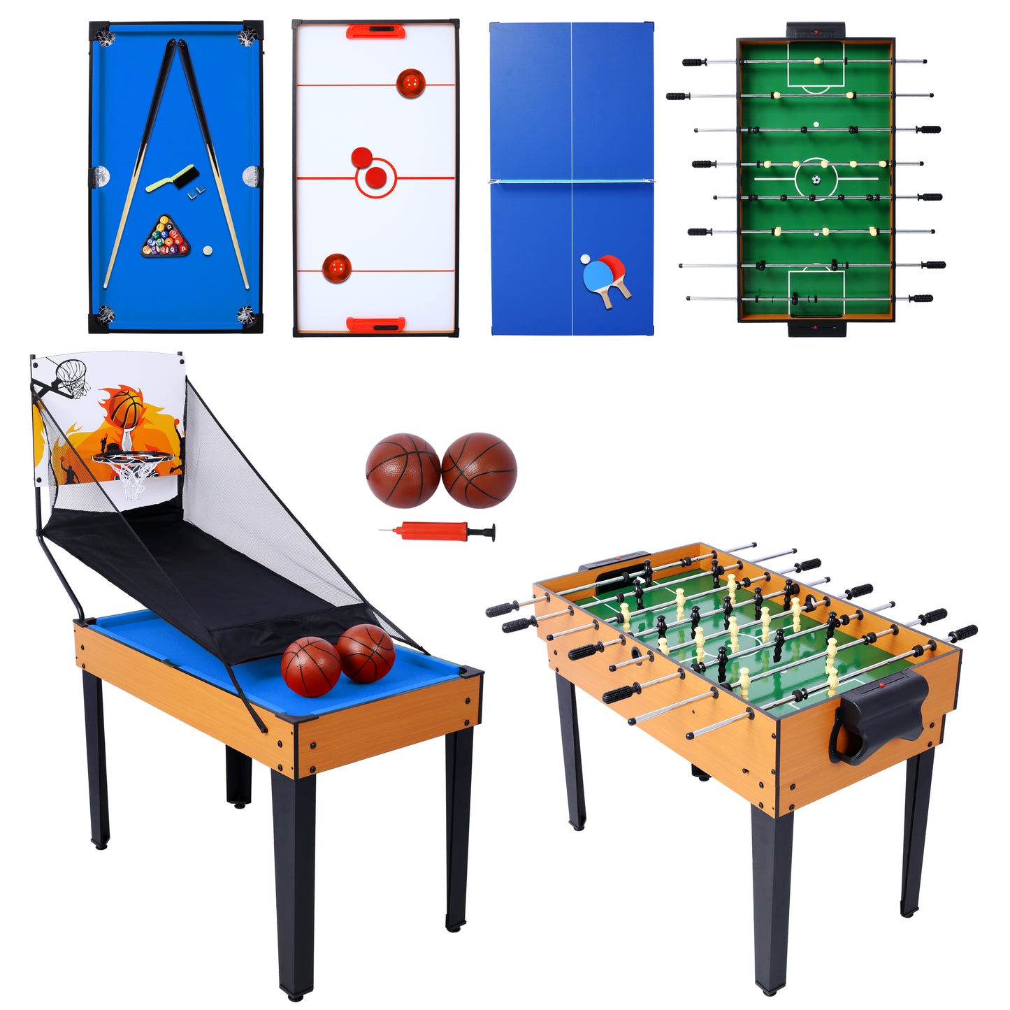 BTMWAY 5-in-1 Multi Game Table, Combo Game Table Set for Game Room, Multifunctional Game Table with Basketball,Billiards, Push Hockey,Ping Pong,Foosball, Perfect for Kids and Families