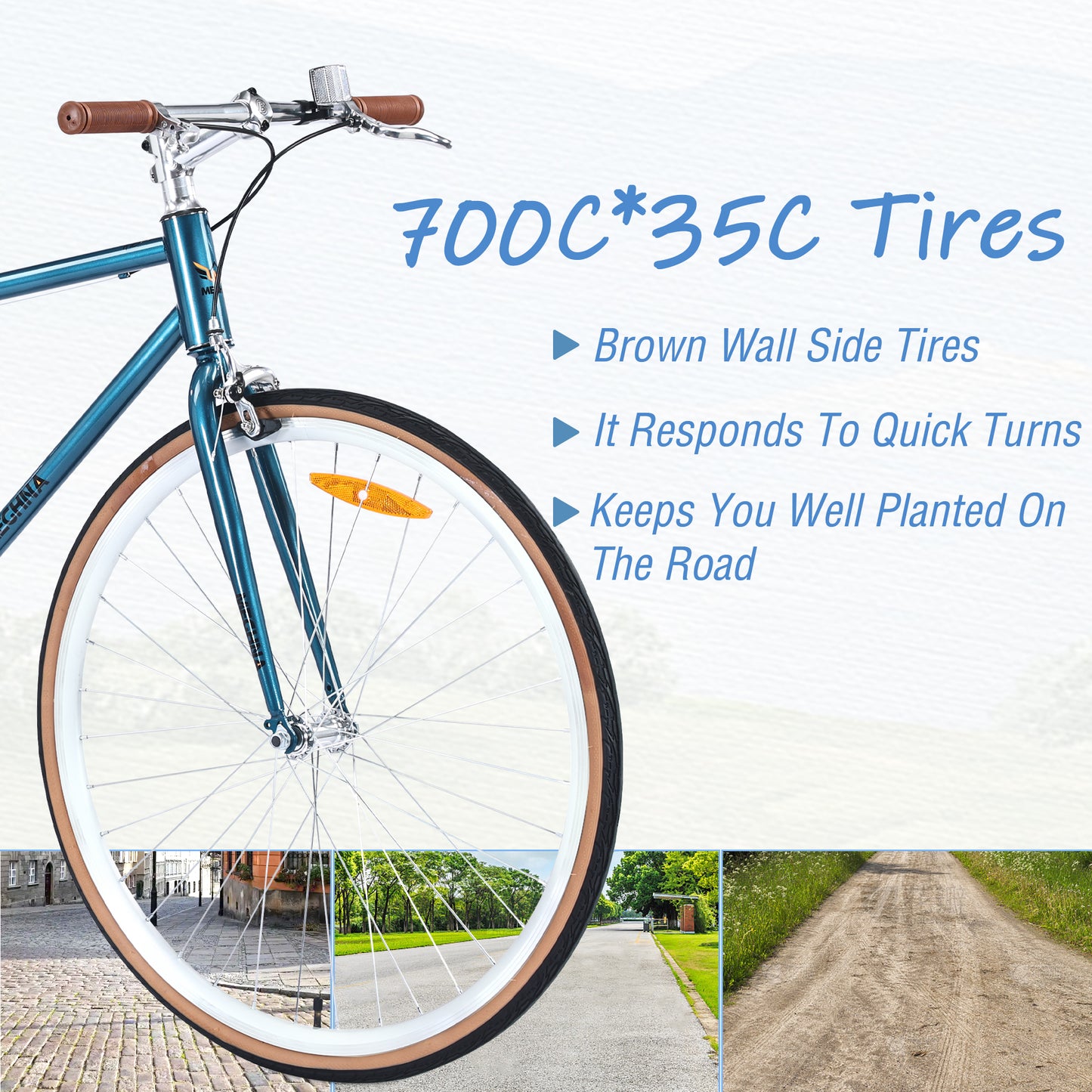 BTMWAY 700C Hybrid Bike,A Single-Speed Retro Style Road Bicycle with Anti-Skid Pedals, Steel Frame for Men & Women, Featuring Double Layer Aluminum Alloy Rims