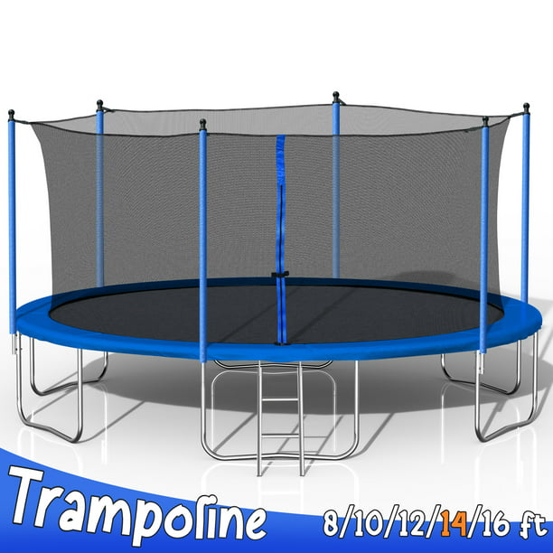 14FT Trampoline for Kids, BTMWAY Outdoor Recreational Trampoline with Safety Enclosure/Ladder, All-Weather Large Trampoline for Backyard Garden Patio, ASTM Approved Trampoline with Steel Support, Blue