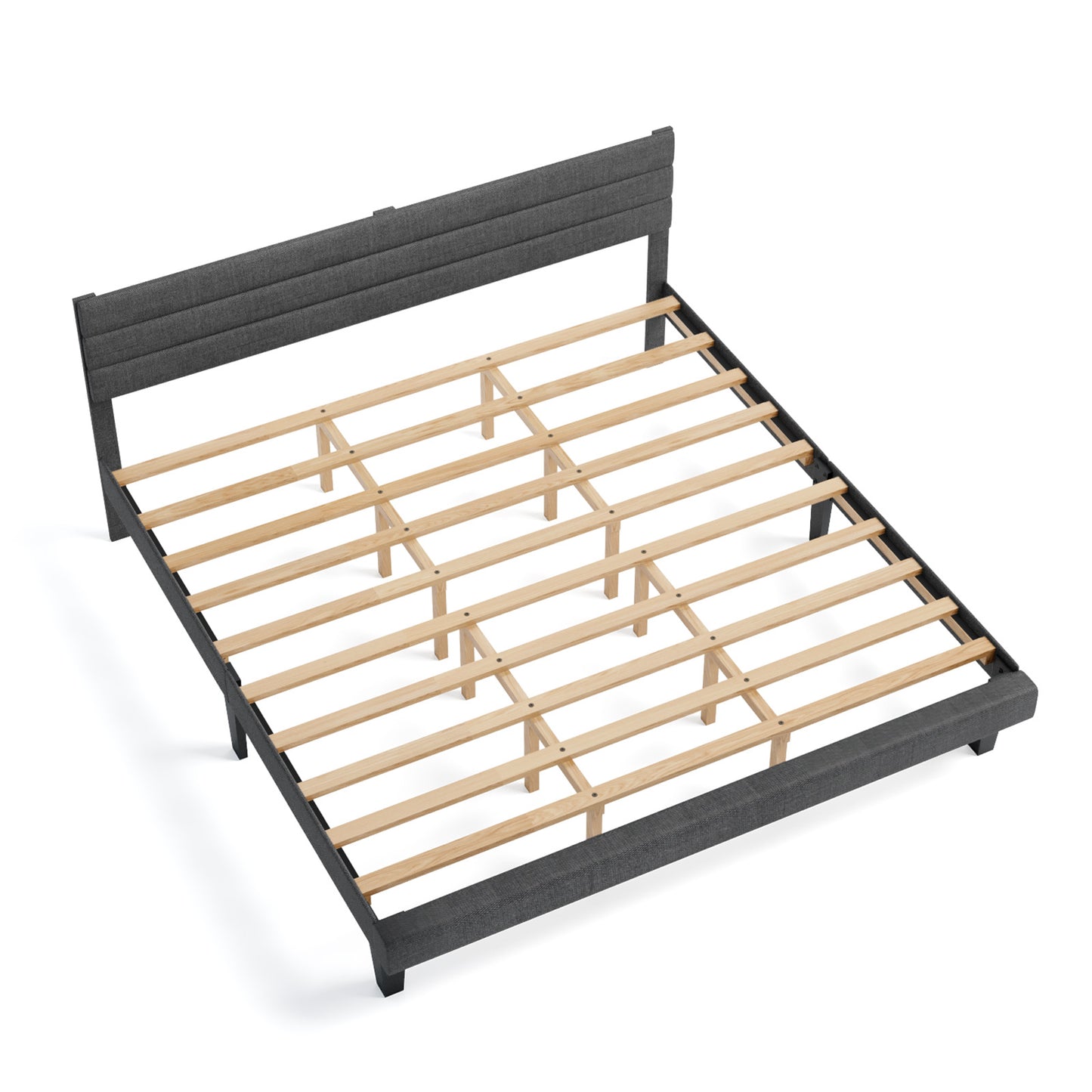 King Bed with Adjustable Headboard, King Size Linen Upholstered Platform Bed Frame with 800lbs Support, No Box Spring Needed, Wood Slat Support, Noise Free, Gray