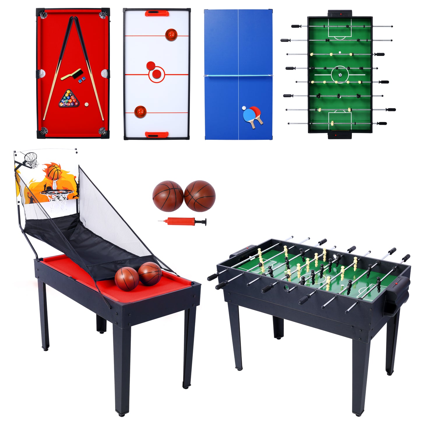 BTMWAY 5-in-1 Multi Game Table, Combo Game Table Set for Game Room, Multifunctional Game Table with Basketball,Billiards, Push Hockey,Ping Pong,Foosball, Perfect for Kids and Families