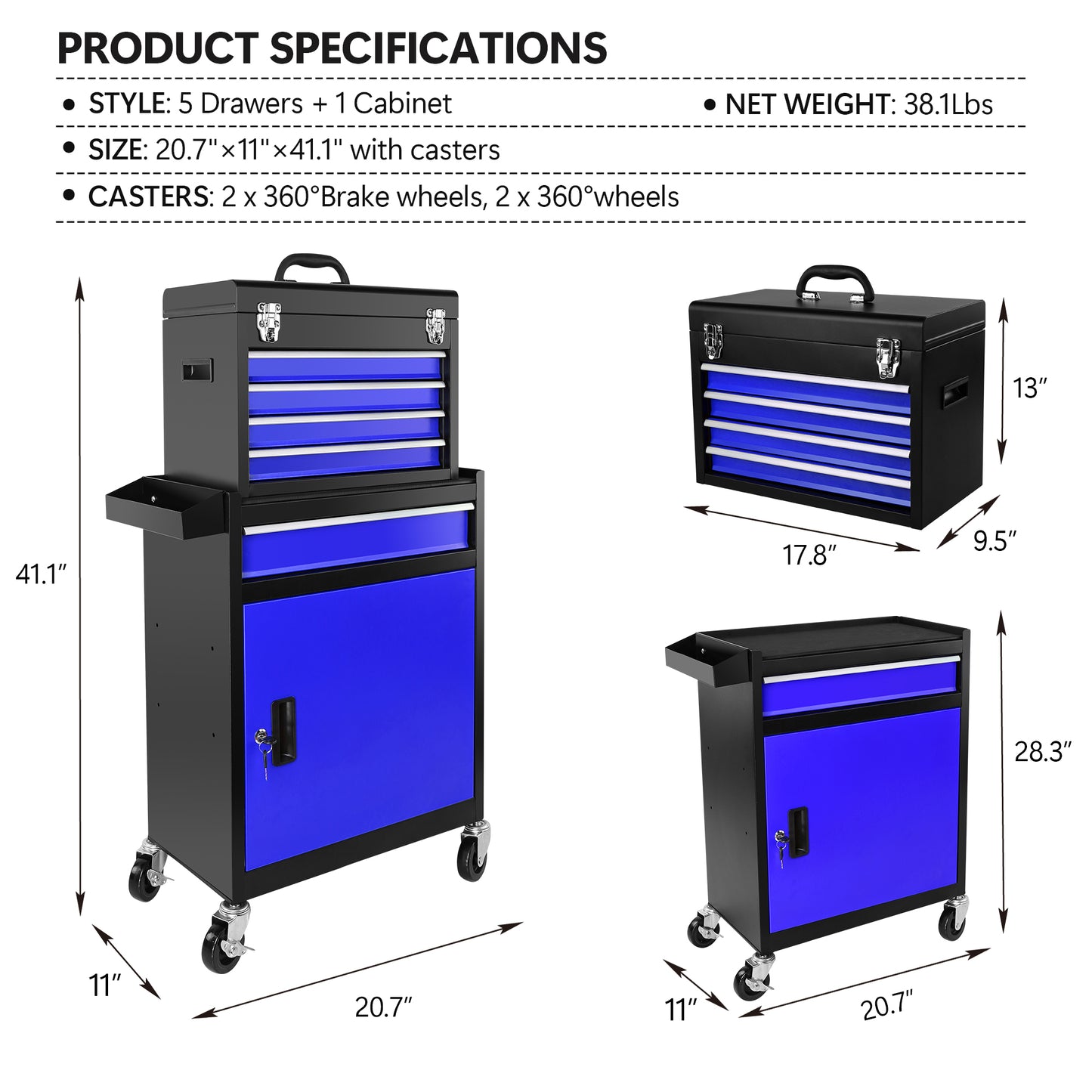 BTMWAY 7-Drawer Rolling Tool Storage Cabinet with Wheels Multifunctional Tool Cart Mechanic Tool Storage Cabinet for Garage, Workshop, Barbershop,blue