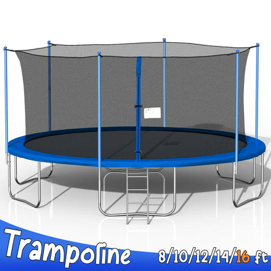 16FT Trampoline for Kids, BTMWAY Outdoor Recreational Trampoline with Safety Enclosure/Ladder, All-Weather Large Trampoline for Backyard Garden Patio, ASTM Approved Trampoline with Steel Support, Blue