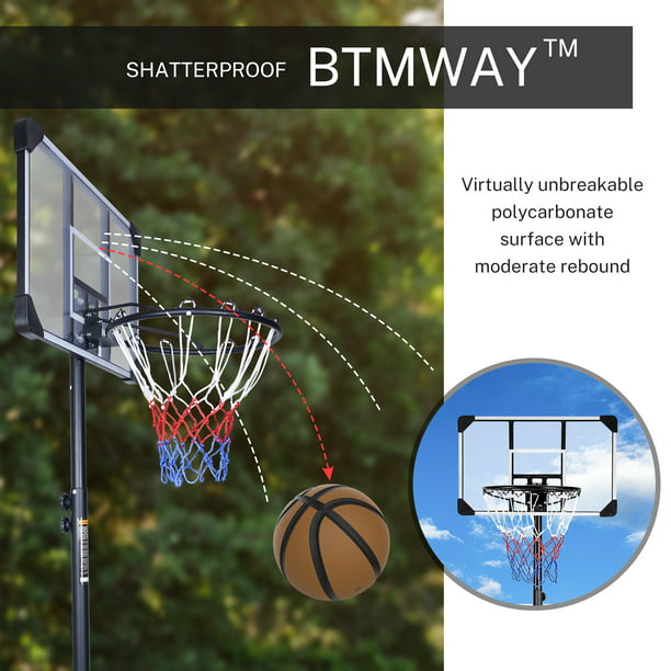 Basketball Hoop Outdoor, BTMWAY 5.8FT-7FT Height Adjustable Kids Basketball Goal with PC Backboard, Portable Basketball Hoop Stand System with Wheels for Youth Adult Yard Indoor Outdoor Use