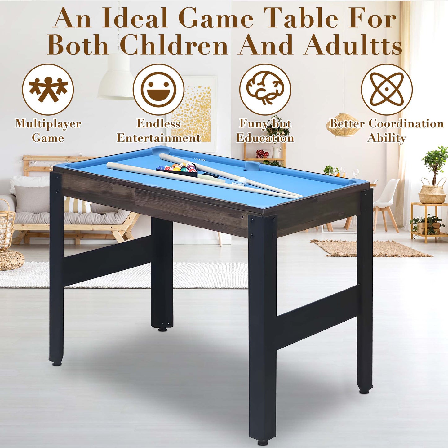 BTMWAY 16-in-1 Multi Game Table, 48" Combo Game Table Set for Game Room, Game Table with Bow, Arrow, Basketball, Football, Hockey, Foosball, Shuffleboard, Ping Pong, Chess, Checkers, Bowling