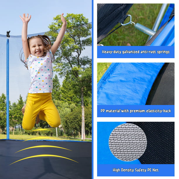 14FT Trampoline for Kids, BTMWAY Outdoor Recreational Trampoline with Safety Enclosure/Ladder, All-Weather Large Trampoline for Backyard Garden Patio, ASTM Approved Trampoline with Steel Support, Blue