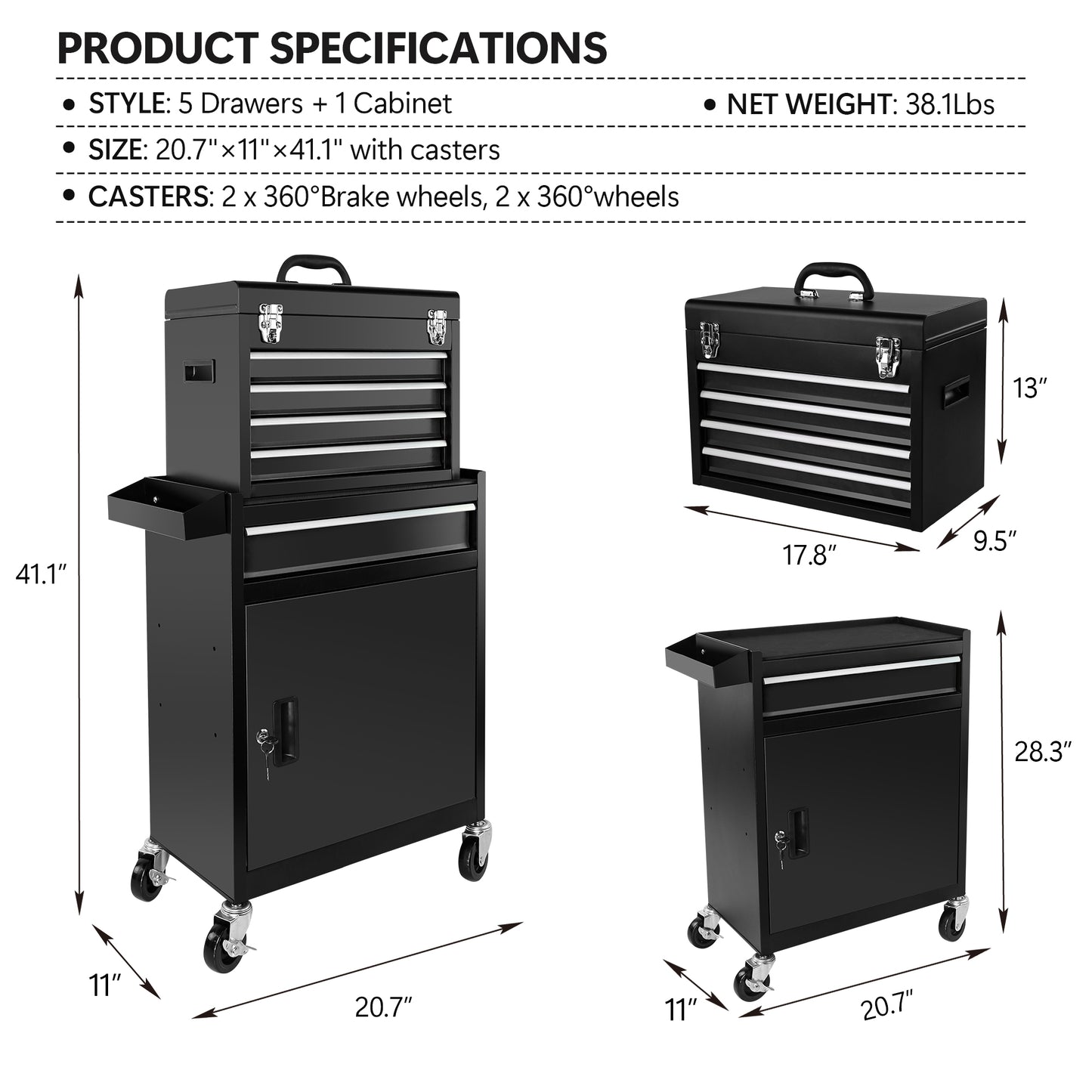 BTMWAY 7-Drawer Rolling Tool Storage Cabinet with Wheels Multifunctional Tool Cart Mechanic Tool Storage Cabinet for Garage, Workshop, Barbershop,black