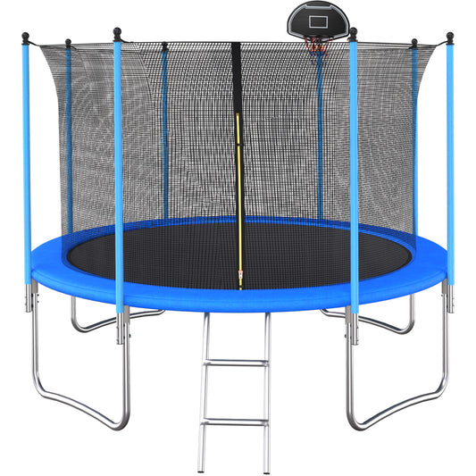 BTMWAY 10 FT Trampoline for Kids/Adult, Outdoor/Indoor Trampoline for Kids, Recreational Trampolines with Basketball Hoop, Kids Playground for Backyard, Blue