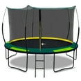 BTMWAY 12FT Recreational Trampolines with Enclosure for Kids and Adults with Patented Fiberglass Net Poles Pumpkin，Green