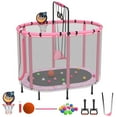 BTMWAY 60" Toddler Trampoline Indoor, Mini Trampoline for Kids, Small Trampoline with Basketball Hoop and Swing,Baby Trampoline with Net, Kid Trampoline with Adjustable Gymnastics Bar