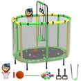 BTMWAY 60" Toddler Trampoline Indoor, Mini Trampoline for Kids, Small Trampoline with Basketball Hoop and Swing,Baby Trampoline with Net, Kid Trampoline with Adjustable Gymnastics Bar