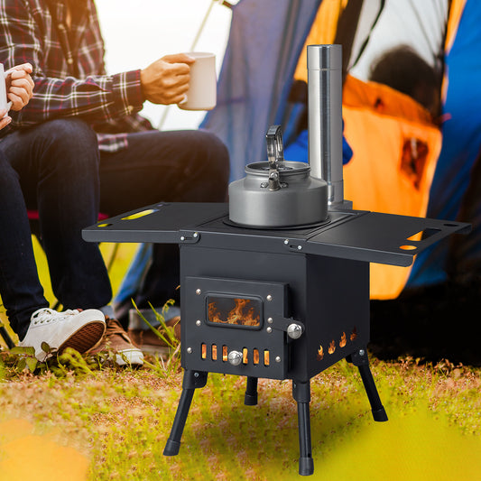 BTMWAY Outdoor Wood Camping Stove - Portable Black Stove with Large Cooking Surface, Compact Size for Campers and Outdoor Enthusiasts，Black