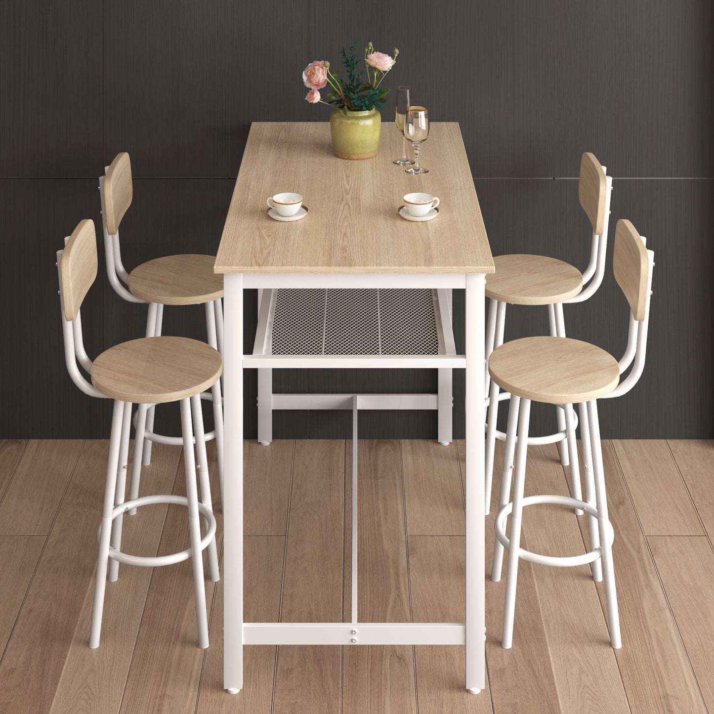 5 Piece Dining Set with 4 Chairs, BTMWAY Counter Height Kitchen Dining Table and Chairs Set for 4, Rectangle Dinette Table Set with Storage Rack, for Kitchen Dining Room Breakfast Nook