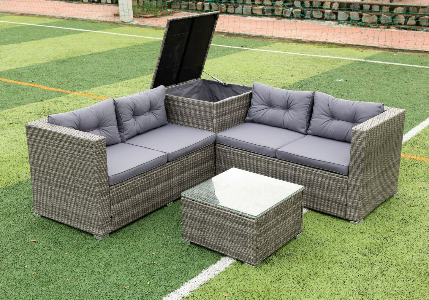 4 Piece Patio Sectional Wicker Rattan Outdoor Furniture Sofa Set with Storage Box