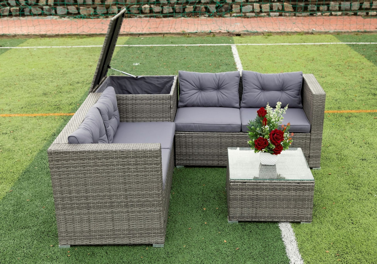 4 Piece Patio Sectional Wicker Rattan Outdoor Furniture Sofa Set with Storage Box