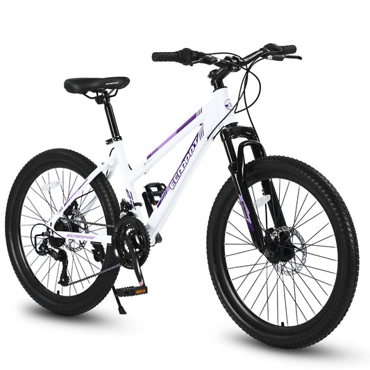 Youth/Adult Mountain Bike, 24 inch Womens Bicycles, Bicicletas Para Mujer for Teenagers Girls, Women MTB with Shimano 21 Speed Grip Shiter and Dual Hand Brakes, White